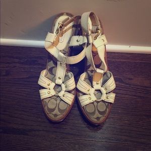 Authentic Cream coach wedge sandals.
